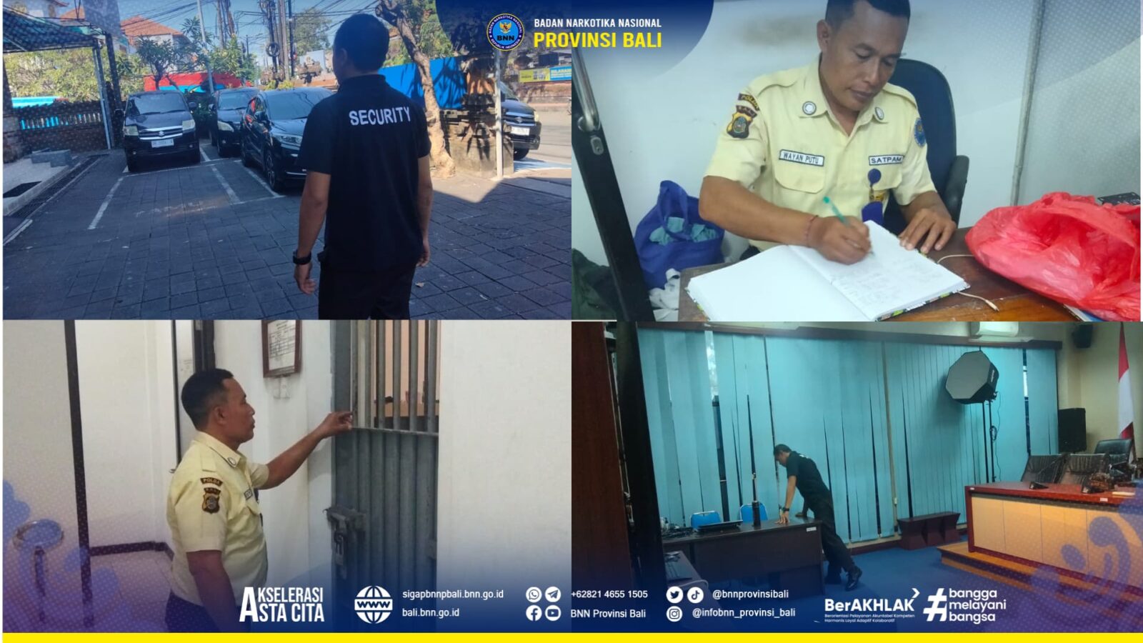 Melaporkan tugas dan tanggung jawab piket jaga lingkungan Kantor Satpam Bagian Umum BNNP Bali Konsep Otomatis